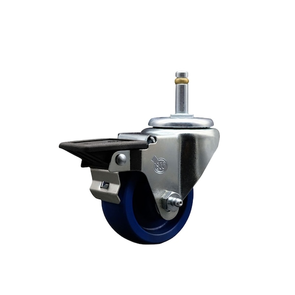 3'' Solid Poly Wheel Swivel 7/16'' Grip Ring Stem Caster with Brake